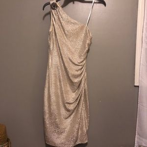 Maggy London gold asymmetrical dress. Size 2